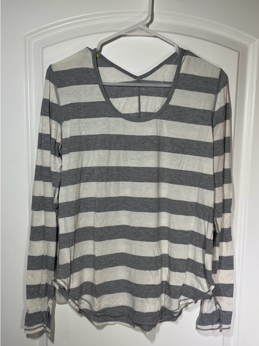 lululemon athletica Gray & White Striped Long Sleeve Tee with Back Strap